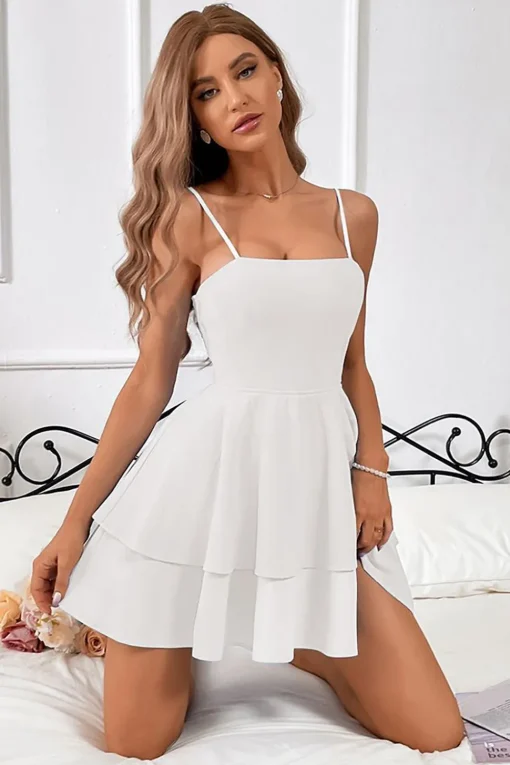 Spaghetti Straps Sleeveless White Graduation Dress