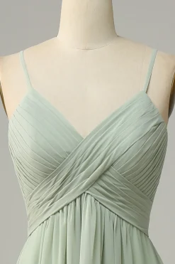 Spaghetti Straps Sleeveless Dusty Sage Bridesmaid Dress