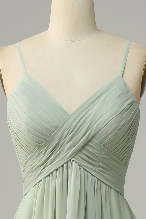 Spaghetti Straps Sleeveless Dusty Sage Bridesmaid Dress
