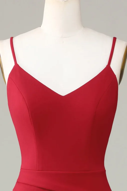 Spaghetti Straps Sleeveless Burgundy Bridesmaid Dress with Slit