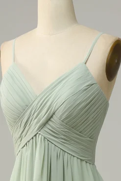 Spaghetti Straps Sleeveless Dusty Sage Bridesmaid Dress