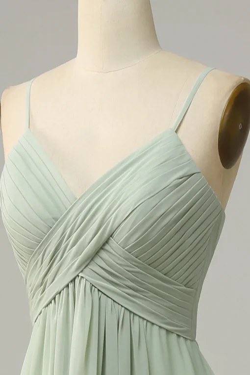 Spaghetti Straps Sleeveless Dusty Sage Bridesmaid Dress