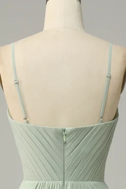 Spaghetti Straps Sleeveless Dusty Sage Bridesmaid Dress