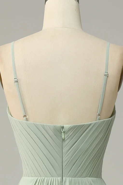Spaghetti Straps Sleeveless Dusty Sage Bridesmaid Dress