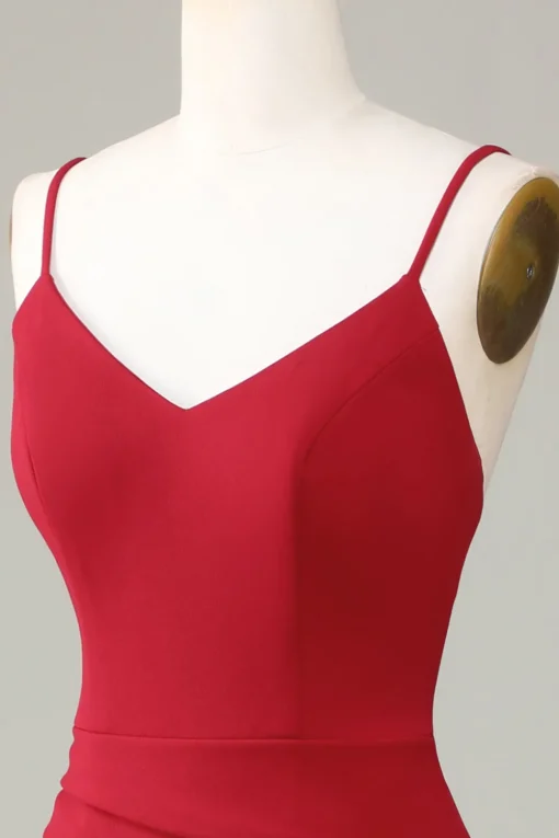 Spaghetti Straps Sleeveless Burgundy Bridesmaid Dress with Slit