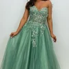 Sparkly Beaded Appliques Sage Corset A Line Strapless Prom Dress