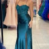 Sparkly Beaded Peacock Blue Corset Mermaid Prom Dress