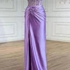 Sparkly Beaded Purple Corset Mermaid Strapless Prom Dress with Slit