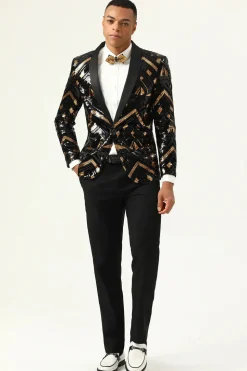 Sparkly Black and Golden Sequins Men's Prom Blazer