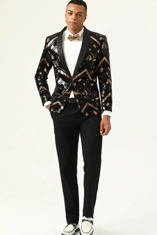 Sparkly Black and Golden Sequins Men's Prom Blazer