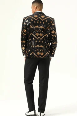 Sparkly Black and Golden Sequins Men's Prom Blazer