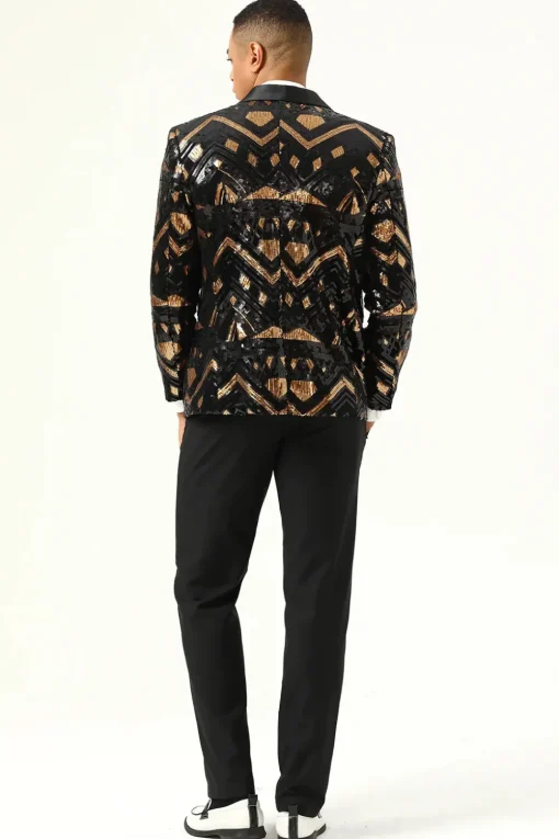 Sparkly Black and Golden Sequins Men's Prom Blazer