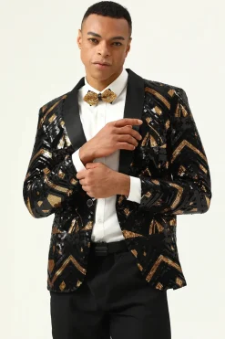 Sparkly Black and Golden Sequins Men's Prom Blazer