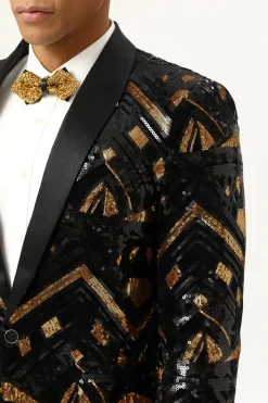 Sparkly Black and Golden Sequins Men's Prom Blazer