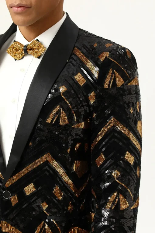 Sparkly Black and Golden Sequins Men's Prom Blazer