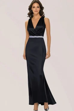 Sparkly Black Mermaid Wrap Beaded V Neck Long Formal Dress