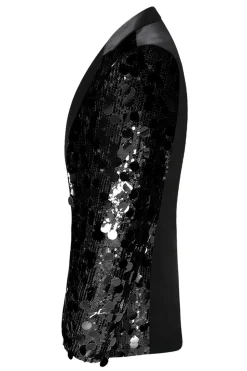 Sparkly Black Sequins Notched Lapel Men's Blazer