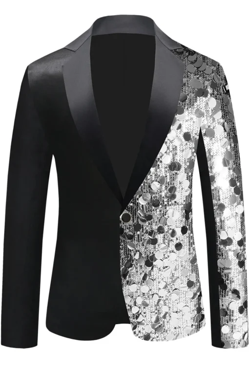 Sparkly Black Sequins Notched Lapel Men's Blazer