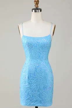 Sparkly Blue Beaded Tight Short Party Dress