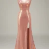 Sparkly Blush Mermaid Prom Dress with Slit