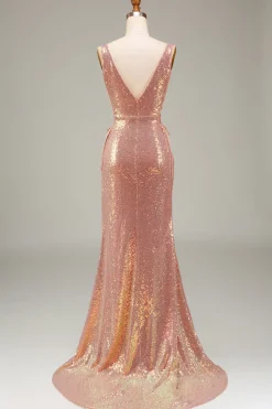 Sparkly Blush Mermaid Prom Dress with Slit