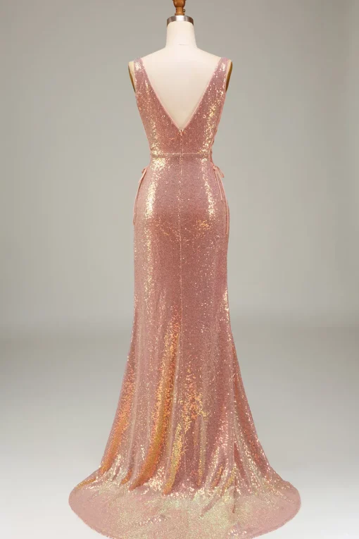 Sparkly Blush Mermaid Prom Dress with Slit