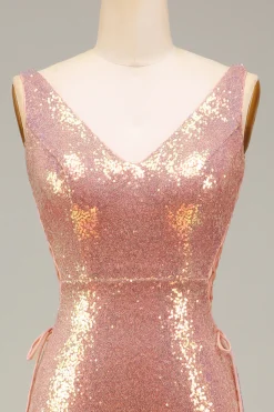 Sparkly Blush Mermaid Prom Dress with Slit