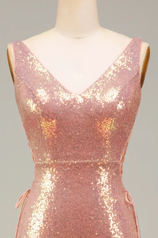 Sparkly Blush Mermaid Prom Dress with Slit