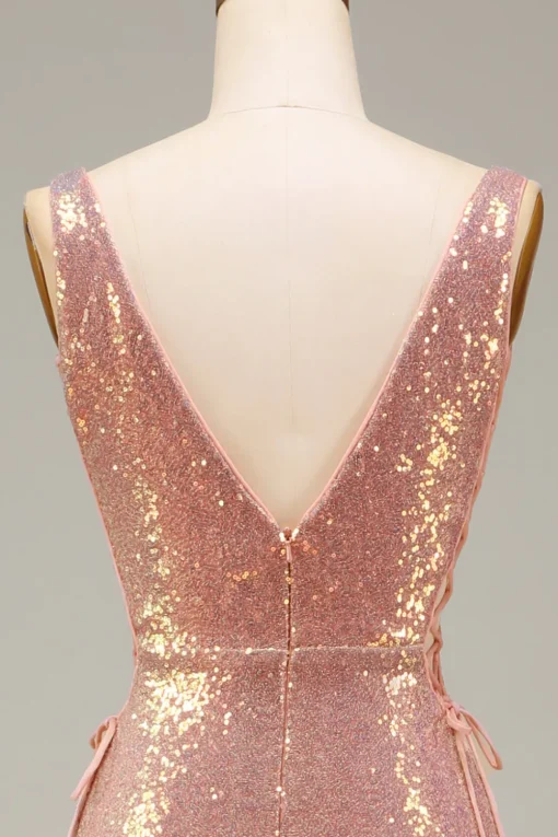 Sparkly Blush Mermaid Prom Dress with Slit