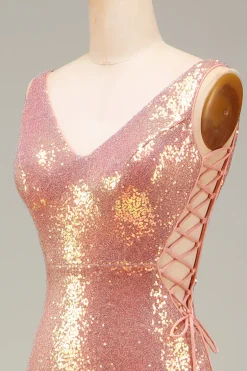 Sparkly Blush Mermaid Prom Dress with Slit