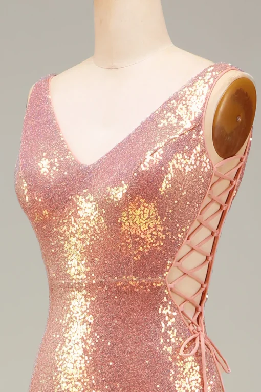 Sparkly Blush Mermaid Prom Dress with Slit