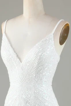 Sparkly Bodycon Spaghetti Straps Blue Lace-Up Back Short Graduation Dress with Beading