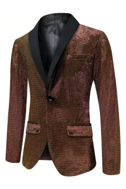 Sparkly Brown One Button Shawl Lapel Men's Blazer