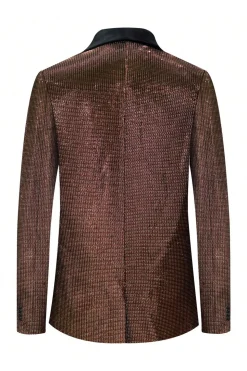 Sparkly Brown One Button Shawl Lapel Men's Blazer