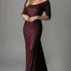 Sparkly Burgundy Tight Boat Neck Scarf Sleeves Mother of The Bride Dress