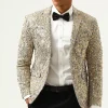 Sparkly Champagne Sequins Notched Lapel Men's Prom Blazer