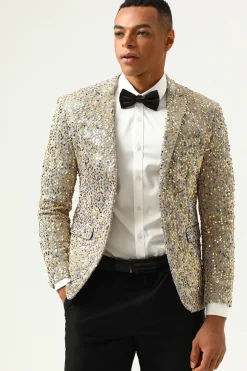 Sparkly Champagne Sequins Notched Lapel Men's Prom Blazer
