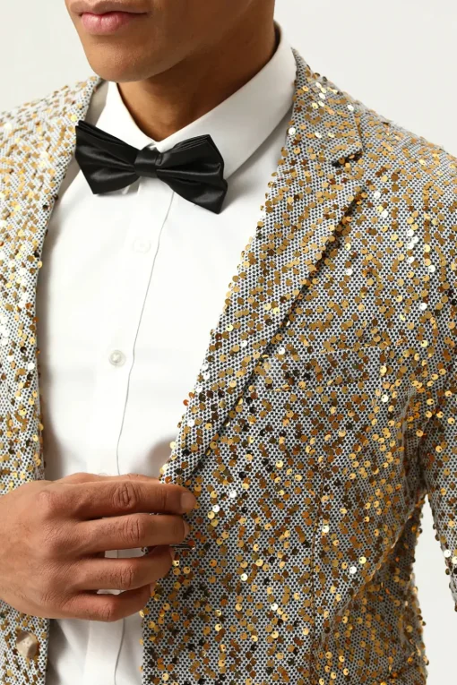 Sparkly Champagne Sequins Notched Lapel Men's Prom Blazer