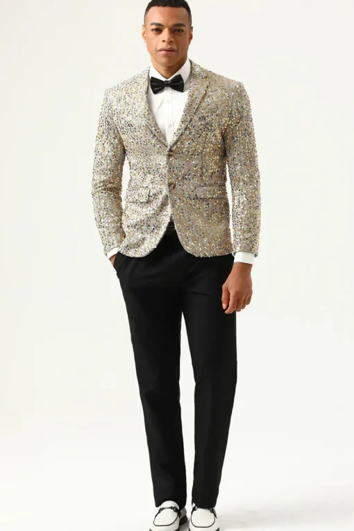 Sparkly Champagne Sequins Notched Lapel Men's Prom Blazer