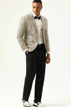 Sparkly Champagne Sequins Notched Lapel Men's Prom Blazer