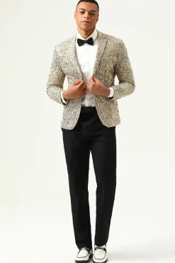 Sparkly Champagne Sequins Notched Lapel Men's Prom Blazer