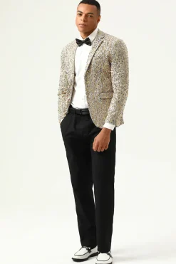 Sparkly Champagne Sequins Notched Lapel Men's Prom Blazer