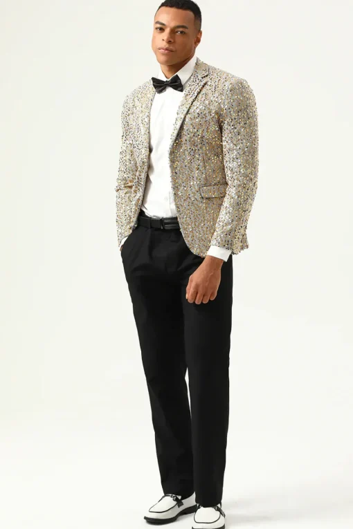 Sparkly Champagne Sequins Notched Lapel Men's Prom Blazer