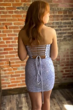 Sparkly Corset Hot Pink Graduation Dress with Lace-up Back