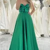 Sparkly Dark Green A-line Strapless Corset Prom Dress
