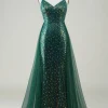 Sparkly Dark Green Beaded Long Prom Dress