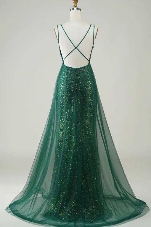 Sparkly Dark Green Beaded Long Prom Dress