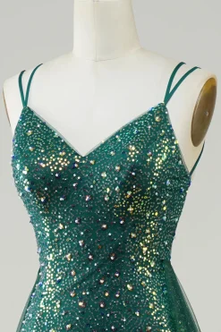 Sparkly Dark Green Beaded Long Prom Dress