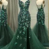 Sparkly Dark Green Mermaid Spaghetti Straps Beaded Prom Dress With Split