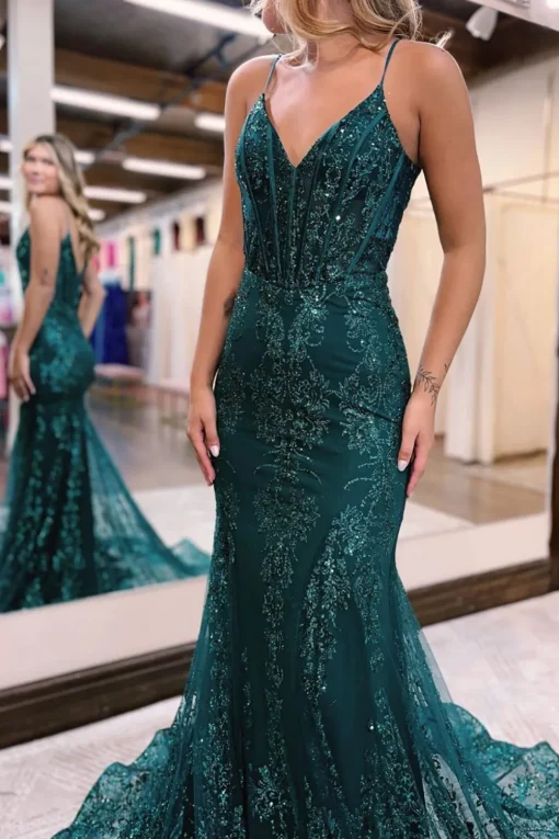 Sparkly Dark Green Mermaid Sequin Long Prom Dress